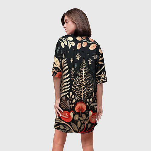 Женская длинная футболка Елочные узоры нового года / 3D-принт – фото 4