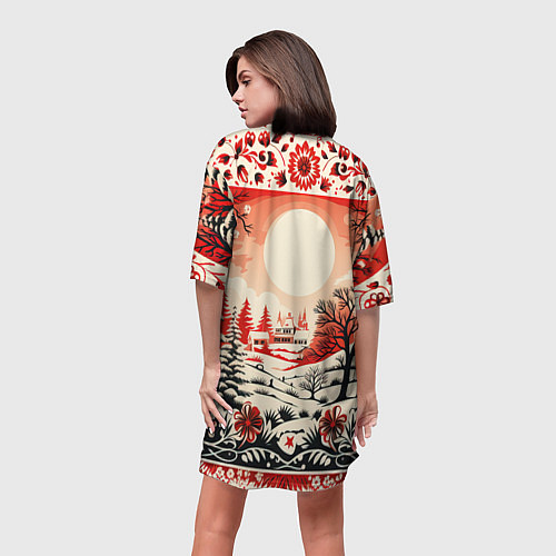 Женская длинная футболка Новогодние орнаменты / 3D-принт – фото 4