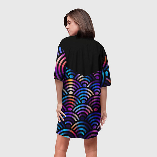 Женская длинная футболка Чёрный берег и рябь на волнах / 3D-принт – фото 4