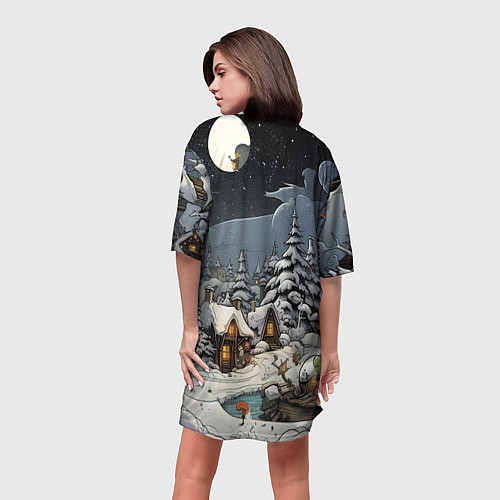 Женская длинная футболка Волшебство новогодней ночи / 3D-принт – фото 4