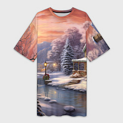 Женская длинная футболка Зима в городе