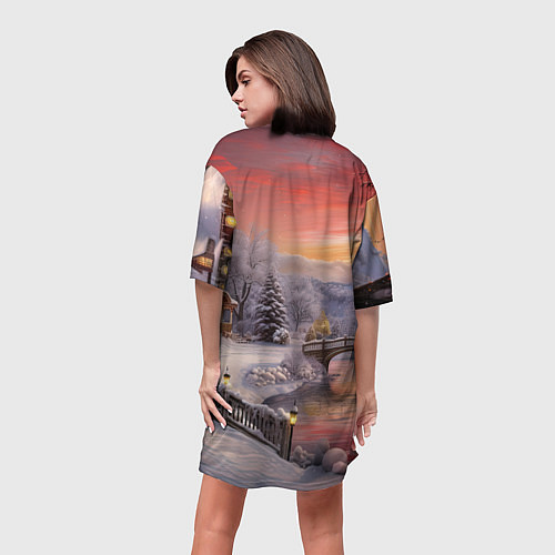 Женская длинная футболка Морозная сказка праздника / 3D-принт – фото 4