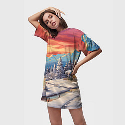 Футболка женская длинная Северное сияние веселья, цвет: 3D-принт — фото 2