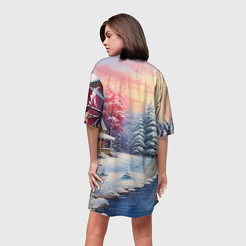 Женская длинная футболка Сказочная метель подарков / 3D-принт – фото 4