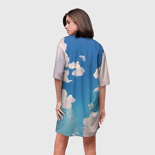 Женская длинная футболка Девушка на фоне неба / 3D-принт – фото 4