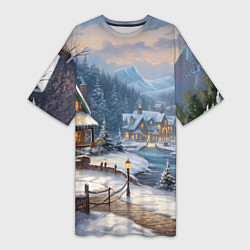 Женская длинная футболка Оазис тепла и уюта в холодном зимнем мире