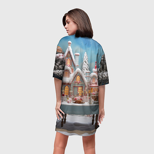 Женская длинная футболка Снежный день в городе / 3D-принт – фото 4