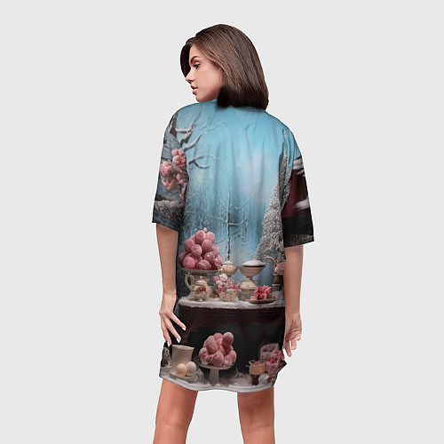 Женская длинная футболка Заснеженные тропинки / 3D-принт – фото 4