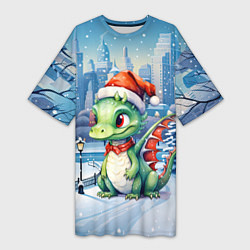 Женская длинная футболка Морозный дракон