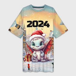 Женская длинная футболка Дракон новогодней ночи 2024