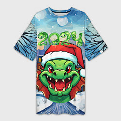 Женская длинная футболка Дракон зимние забавы