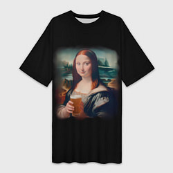 Футболка женская длинная Мона Лиза с пивком, цвет: 3D-принт