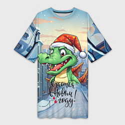 Женская длинная футболка Дракошка зеленка