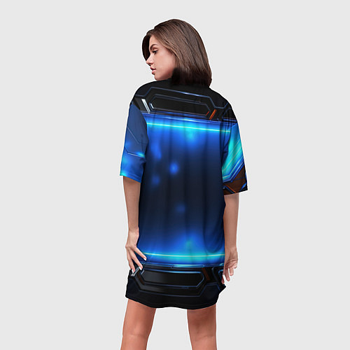 Женская длинная футболка Синий неоновый экран / 3D-принт – фото 4