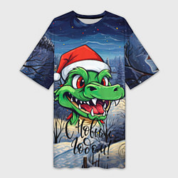 Женская длинная футболка Милый зеленый дракончик 2024