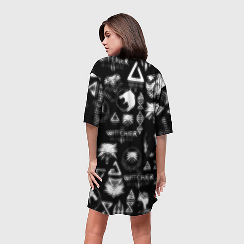 Женская длинная футболка Ведьмак логотипы серые / 3D-принт – фото 4