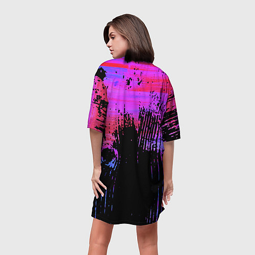 Женская длинная футболка Розово синий сочный гранж / 3D-принт – фото 4