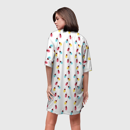 Женская длинная футболка Новогодняя разноцветная гирлянда / 3D-принт – фото 4