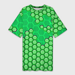 Футболка женская длинная Зелёная энерго-броня из шестиугольников, цвет: 3D-принт
