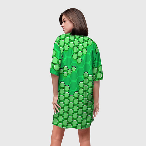 Женская длинная футболка Зелёная энерго-броня из шестиугольников / 3D-принт – фото 4