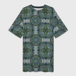 Футболка женская длинная Малахитовый индейский орнамент, цвет: 3D-принт