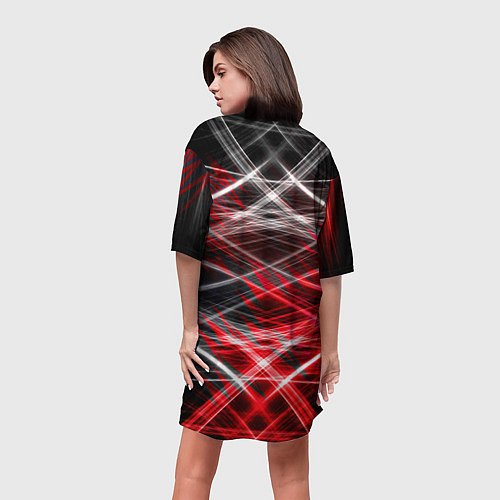 Женская длинная футболка Красный лазер линии / 3D-принт – фото 4