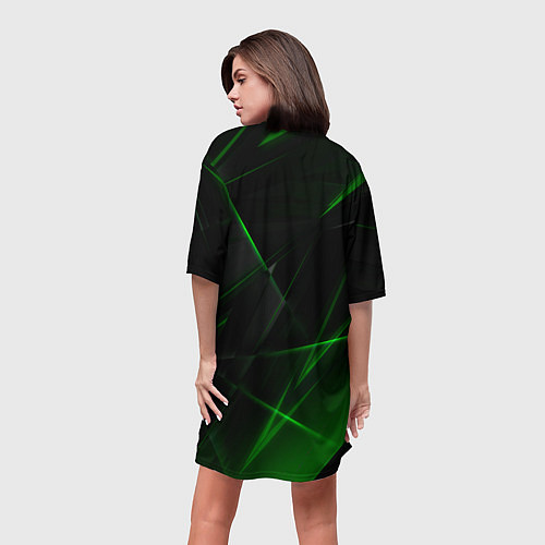 Женская длинная футболка Зелёные узоры текстура / 3D-принт – фото 4