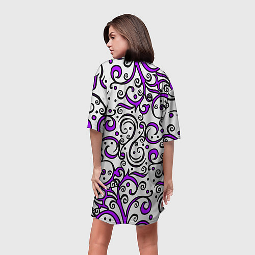 Женская длинная футболка Фиолетовые кружевные узоры / 3D-принт – фото 4