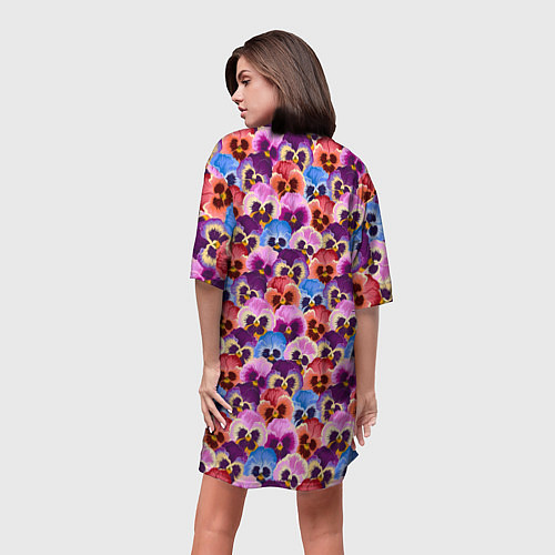 Женская длинная футболка Разноцветные анютины глазки / 3D-принт – фото 4