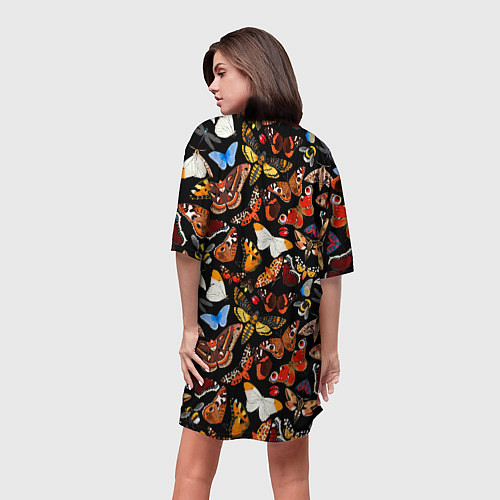 Женская длинная футболка Разноцветные тропические бабочки / 3D-принт – фото 4