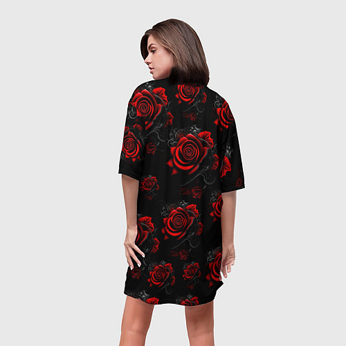 Женская длинная футболка Красные розы цветы / 3D-принт – фото 4
