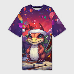 Женская длинная футболка Маленький новогодний милый дракон 2024