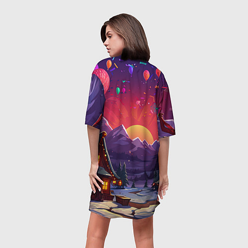 Женская длинная футболка Маленький новогодний милый дракон 2024 / 3D-принт – фото 4