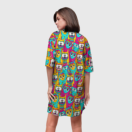 Женская длинная футболка Разноцветные совы / 3D-принт – фото 4