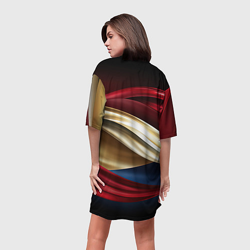Женская длинная футболка Золотые и красные волны абстракции / 3D-принт – фото 4