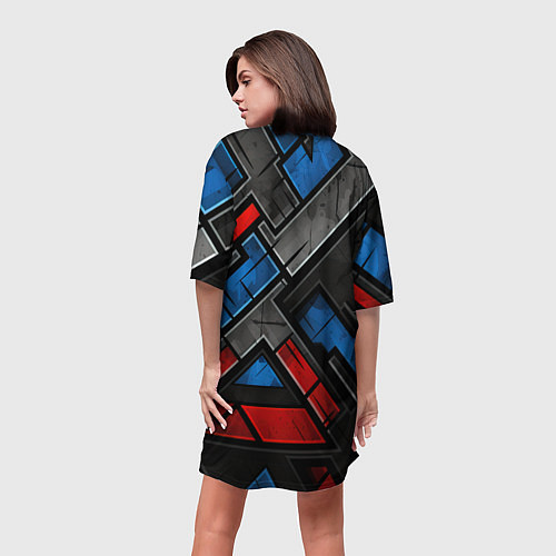 Женская длинная футболка Темная абстракция из геометрических фигур / 3D-принт – фото 4