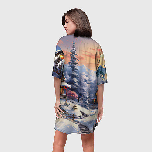 Женская длинная футболка Красный дракончик 2024 / 3D-принт – фото 4