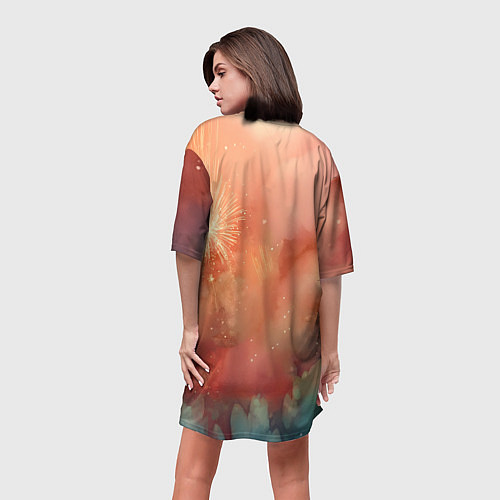 Женская длинная футболка Праздничный дракон с искрами / 3D-принт – фото 4