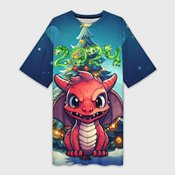 Женская длинная футболка Красный злой дракошка