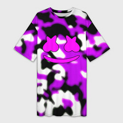 Футболка женская длинная Marshmello camo, цвет: 3D-принт