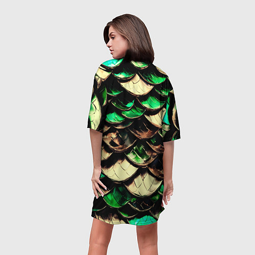 Женская длинная футболка Чешуя зеленого дракона / 3D-принт – фото 4