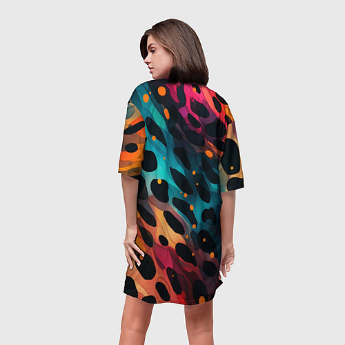Женская длинная футболка Разноцветный леопардовый паттерн / 3D-принт – фото 4