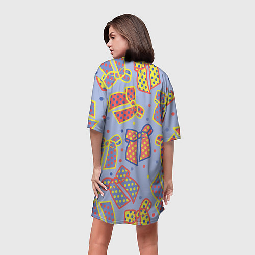 Женская длинная футболка Узор с яркими разноцветными бантами в горошек / 3D-принт – фото 4
