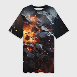 Футболка женская длинная Взрыв камней и плит, цвет: 3D-принт