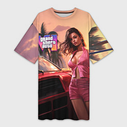 Футболка женская длинная GTA 6 girl vice city, цвет: 3D-принт