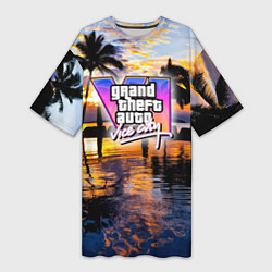 Футболка женская длинная Grand theft auto 6 vice city, цвет: 3D-принт
