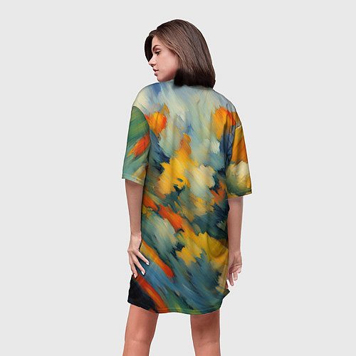 Женская длинная футболка Жёлтые и синие мазки / 3D-принт – фото 4