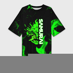 Футболка женская длинная Samurai green fire toxic, цвет: 3D-принт