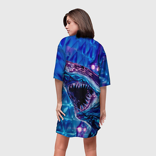 Женская длинная футболка Фиолетовая акула / 3D-принт – фото 4