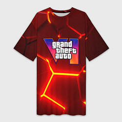 Женская длинная футболка GTA 6 лого на фоне разлома красных плит